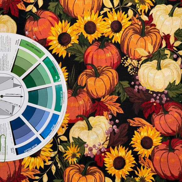 Bountiful Harvest Metallic Gold Sunflower Pumpkin Cotton Fabric - 1/2 Yard - Picture 5 of 6